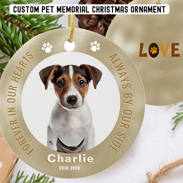 Gold Pet Memorial Christmas Photo Ornament (Creator Uploaded)
