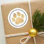 Gold Pet Paw Print | Holiday Classic Round Sticker<br><div class="desc">These round holiday stickers / envelope seals feature a gold pet paw print design framed in a soft black circle with white background colour.</div>