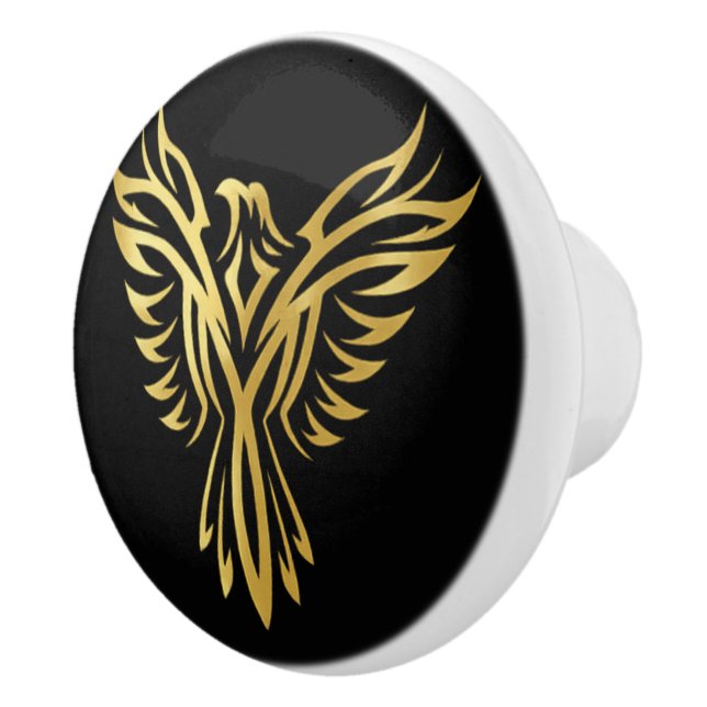 Gold Phoenix Black Elegant Accent Ceramic Knob (Right)
