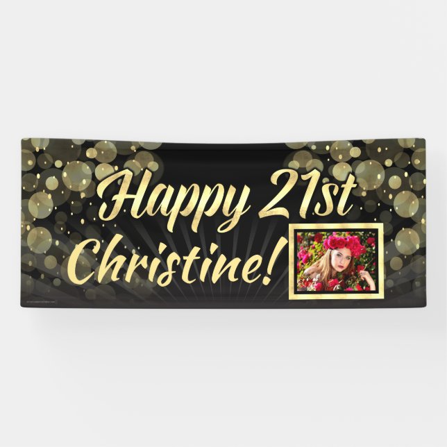 Gold Photo 21st Birthday Party Decoration Banner (Horizontal)