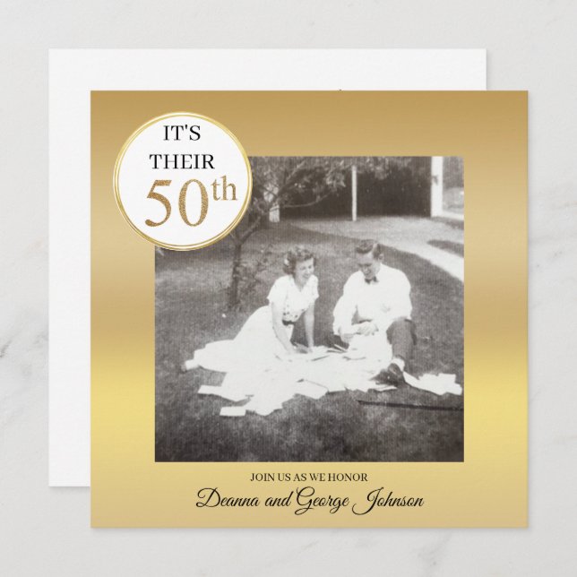 Gold Photo 50th Wedding Anniversary Invitation (Front/Back)