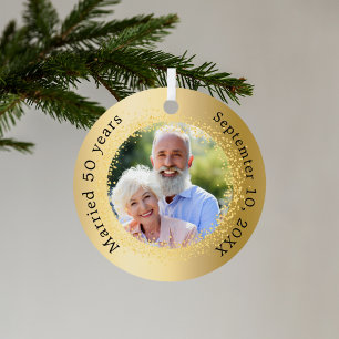 Gold photo 50th wedding anniversary metal tree decoration