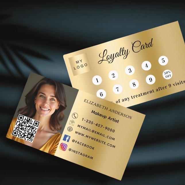 Gold photo business logo QR code loyalty card (Creator Uploaded)
