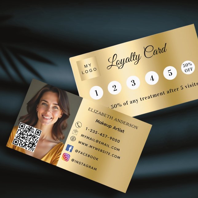 Gold photo business logo QR code loyalty card (Creator Uploaded)