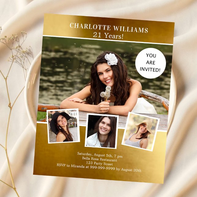 Gold photo collage birthday invitation (Creator Uploaded)