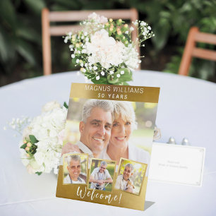 Gold photo collage birthday party welcome pedestal sign