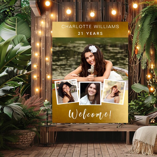 Gold photo collage birthday party welcome poster (Creator Uploaded)