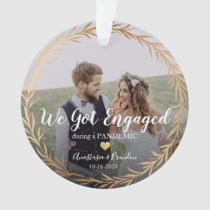 Gold Photo Engaged During Pandemic Christmas Ornament