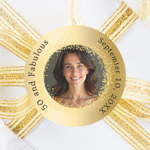 Gold photo fabulous birthday classic round sticker