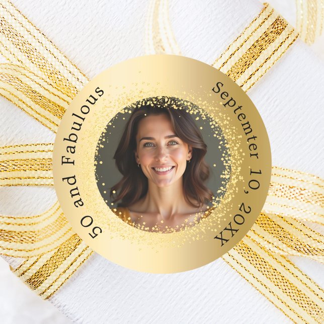 Gold photo fabulous birthday classic round sticker (Creator Uploaded)