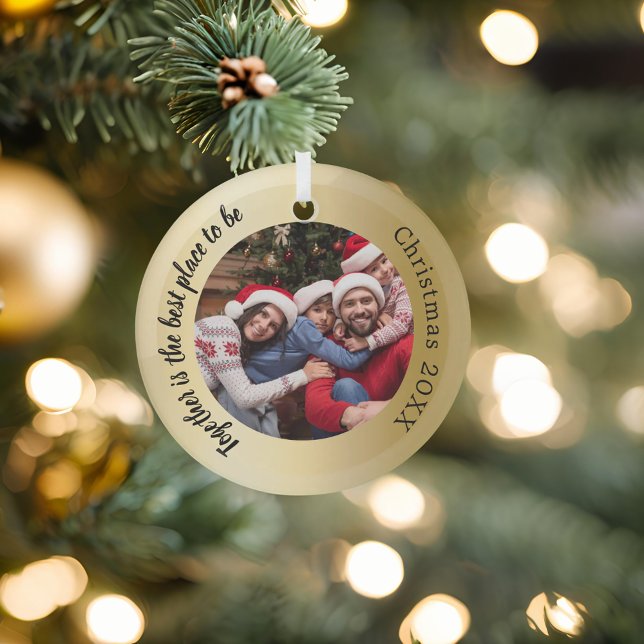 Gold photo family together quote Christmas Glass Tree Decoration (Creator Uploaded)