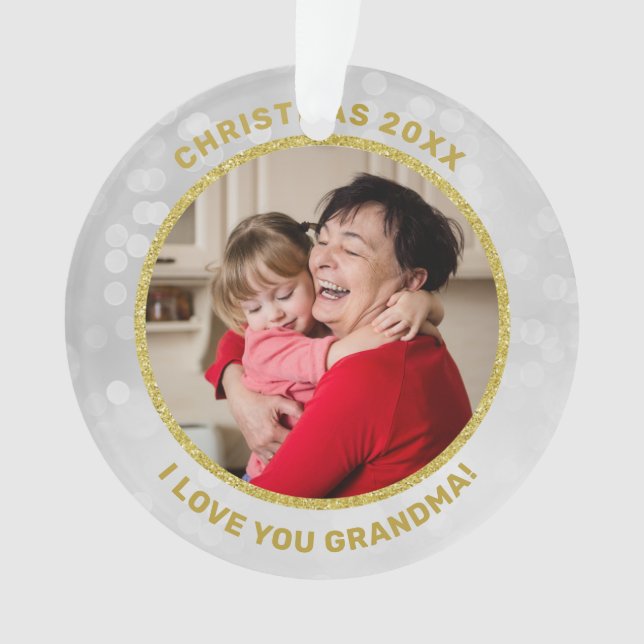 Gold Photo I Love You Grandma Acrylic Ornament (Front)