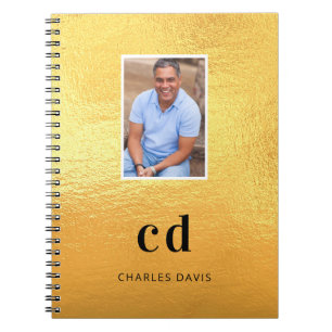 Gold photo monogram initials name notebook
