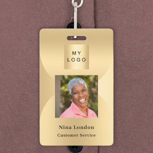 Gold photo name arch QR code business logo ID Badge