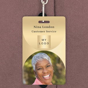 Gold photo name arch QR code business logo ID Badge