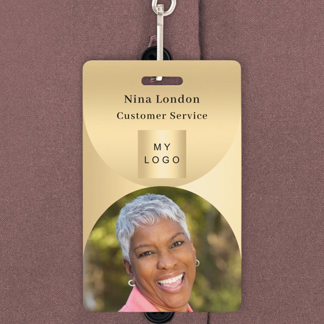 Gold photo name arch QR code business logo ID Badge (Creator Uploaded)