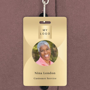 Gold photo name arch QR code business logo ID Badge