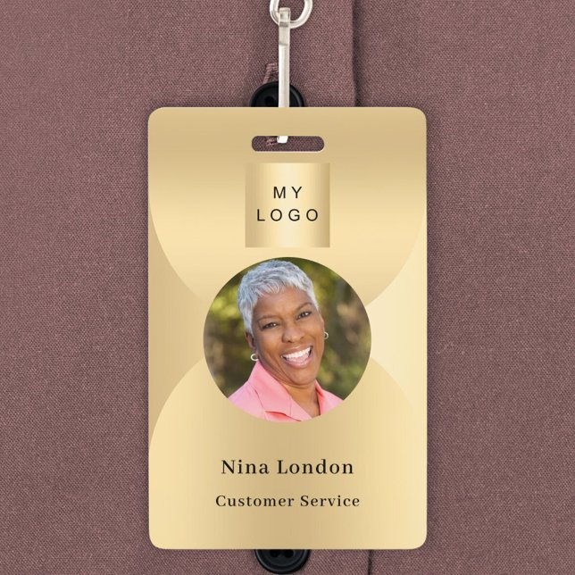 Gold photo name arch QR code business logo ID Badge (Creator Uploaded)
