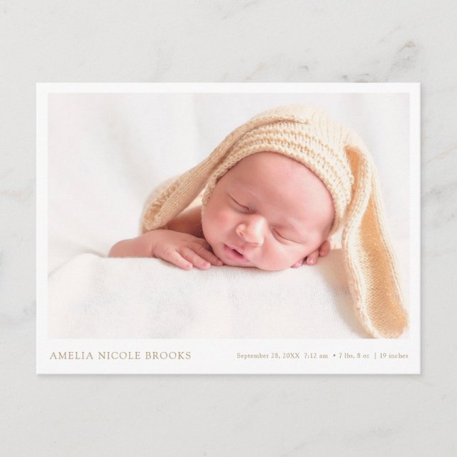 Gold Photo New Baby Boy Girl Birth Announcement Postcard (Front)