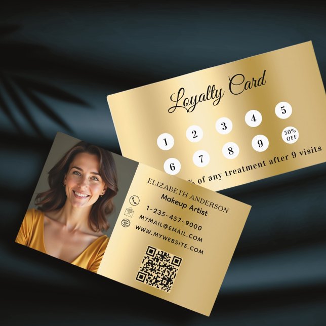 Gold photo QR code business loyalty card (Creator Uploaded)