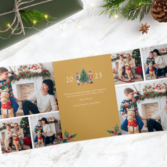 Gold Photo Trifold Holiday Card (2023 Nutcracker Gold Photo Collage Trifold Holiday Card)