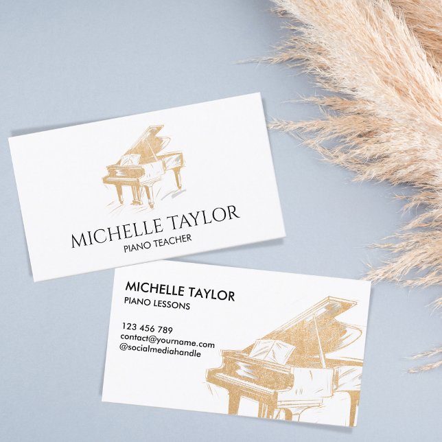 Gold Piano Instructor Music Teacher Pianist Business Card (Creator Uploaded)