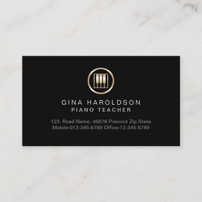 Gold Piano Keys Icon Piano Teacher Business Card (Front)