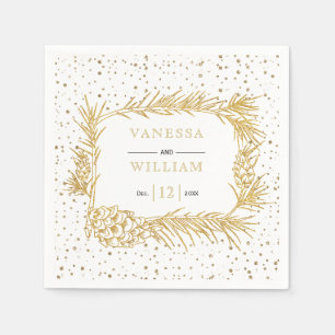 Gold pine frame with cone winter Christmas wedding Napkin