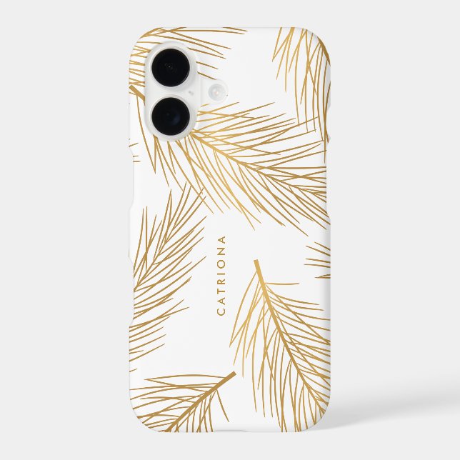 Gold Pine Needles Modern Personalised iPhone Case (Back)
