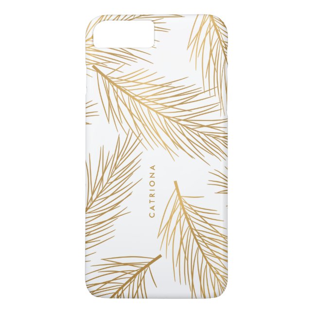 Gold Pine Needles Modern Personalised iPhone Case (Back)