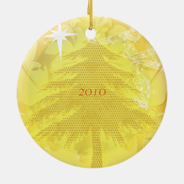 Gold Pine Tree Christmas Family Photo Ornament (Back)