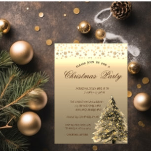 Gold Pine Tree,Dots  Corporate Christmas Party Invitation