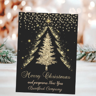 Gold Pine Tree, Lights Black Company Holiday Card