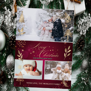 Gold Pine Tree Merry Christmas Photo Announcement