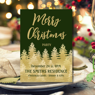 Gold Pine Trees Christmas Party Invitation