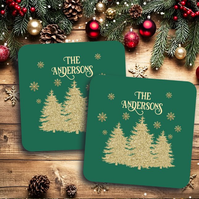 Gold Pine Trees Gold Snowflakes Coaster (Creator Uploaded)