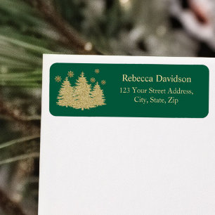 Gold Pine Trees Gold Snowflakes Return Address
