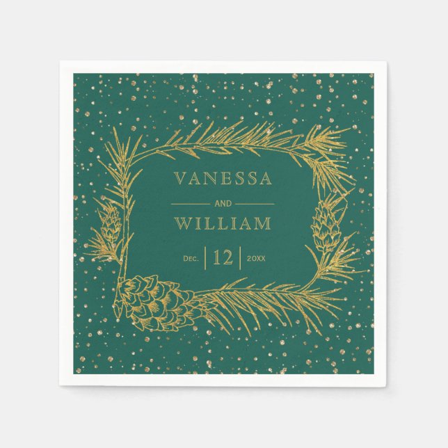 Gold pine with cones Christmas evergreen wedding Napkin (Front)