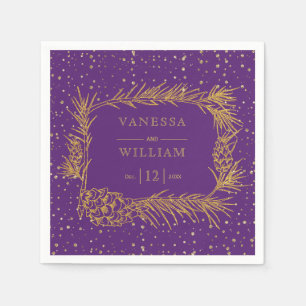 Gold pine with cones Christmas purple wedding Napkin