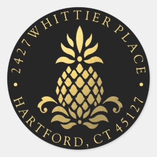 Gold Pineapple Address With Initials Classic Round Sticker