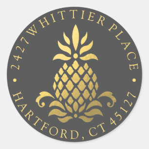 Gold Pineapple   Address With Initials Classic Round Sticker