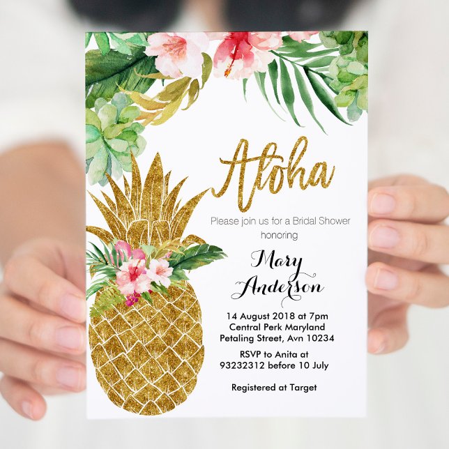 Gold Pineapple Bridal Shower Invitation Succulent (Creator Uploaded)