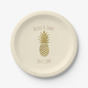 Gold Pineapple Cream Tropical Elegant Wedding Paper Plate