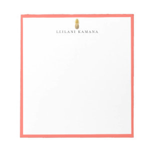 Gold Pineapple Logo Coral Frame Notepad