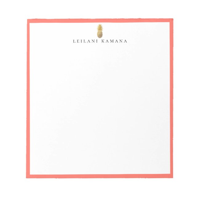 Gold Pineapple Logo Coral Frame Notepad (Front)