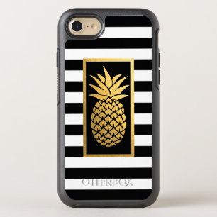 Gold Pineapple Modern Black & White Stripes OtterBox Symmetry iPhone 8/7 Case