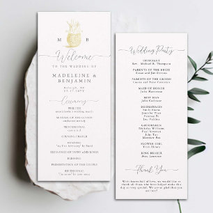 Gold Pineapple Monogram Crest Chic Wedding Program