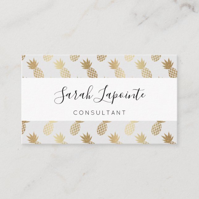 Gold Pineapple Pattern Business Card (Front)
