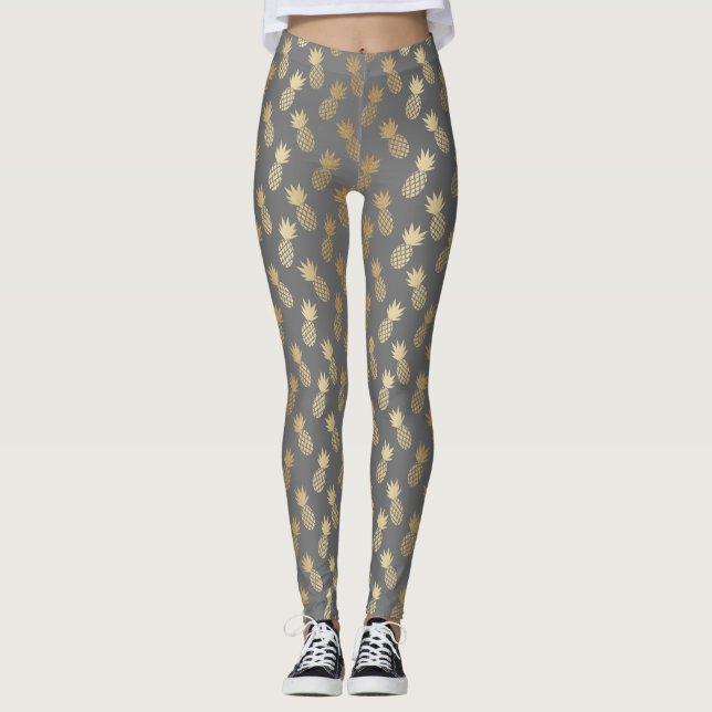 Gold Pineapple Pattern Leggings (Front)