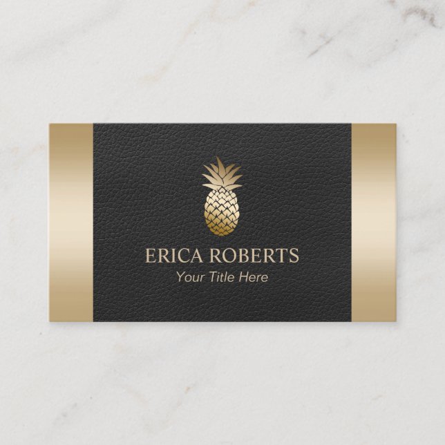 Gold Pineapple Royal Black & Gold Event Planning Business Card (Front)
